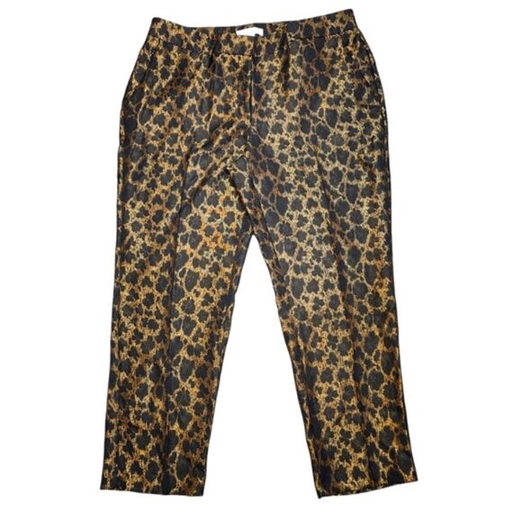 Chicos Leopard Print‎ Pants Trousers Gold Black Straight Leg Pockets Lightweight